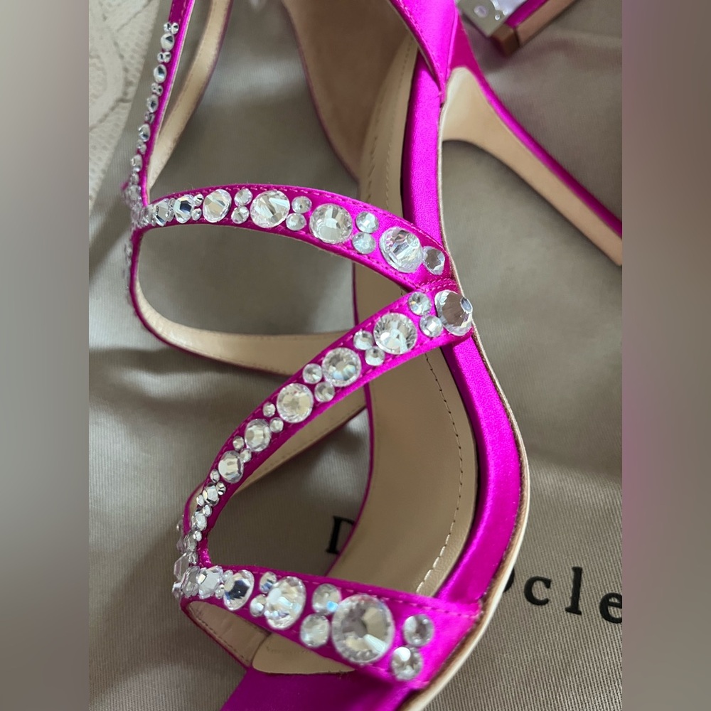 New! Dee Ocleppo designer Satin Magenta Pink Strappy Heels Rhinestones SZ 8 - Picture 13 of 16